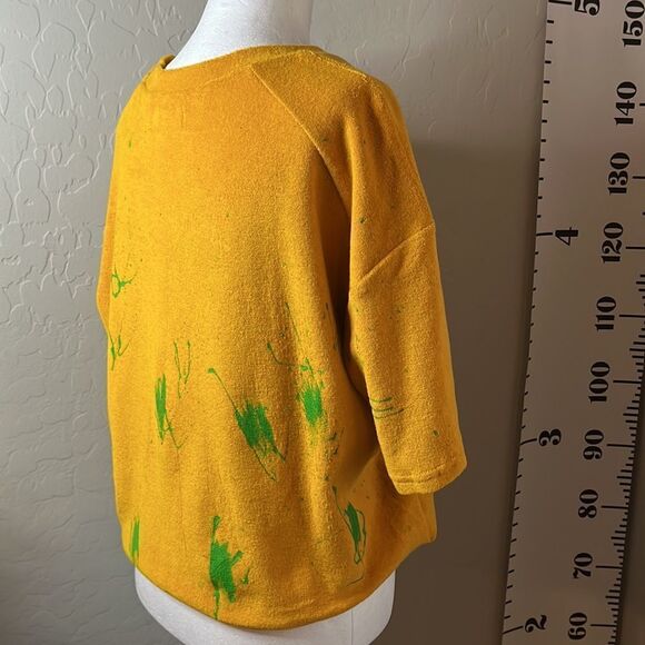 WOODROSE Deli vintage mustard oversized tee with raw edges & raglan sleeves SZ S - Picture 7 of 12